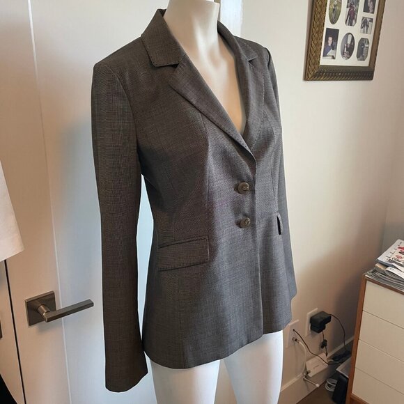 classiques entier 2 Button Notch Collar 100% Virgin Wool Blazer Tan Brn Sz 8 - Picture 3 of 13